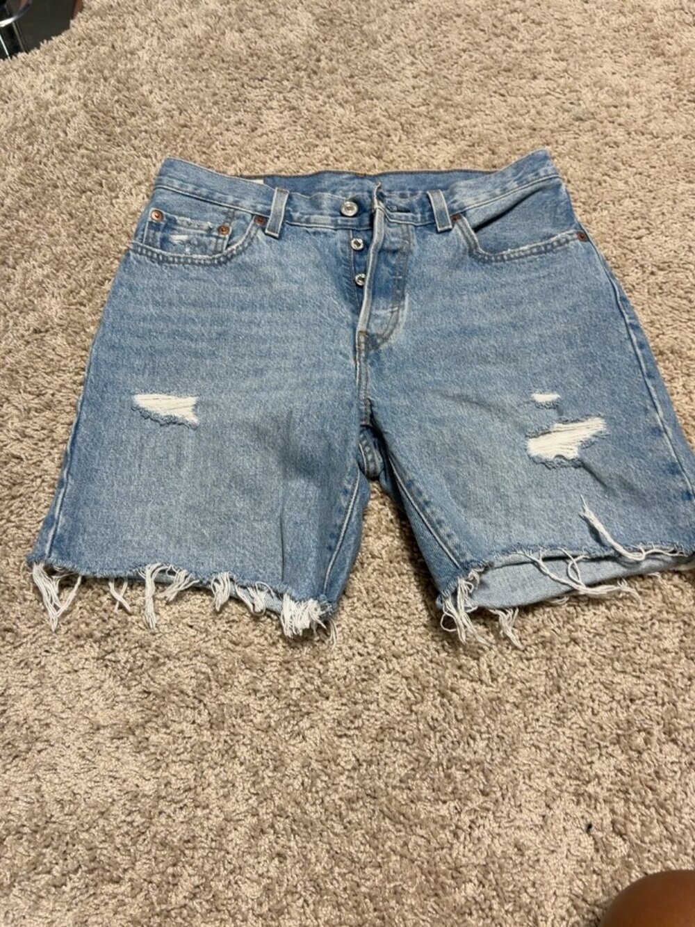Levi's 501 Light Wash Distressed Mid-Thigh Shorts